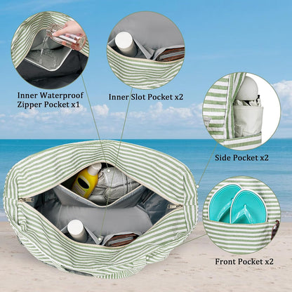 Water-Resistant Travel Tote Bag with Zippered Pocket for Gym and Beach