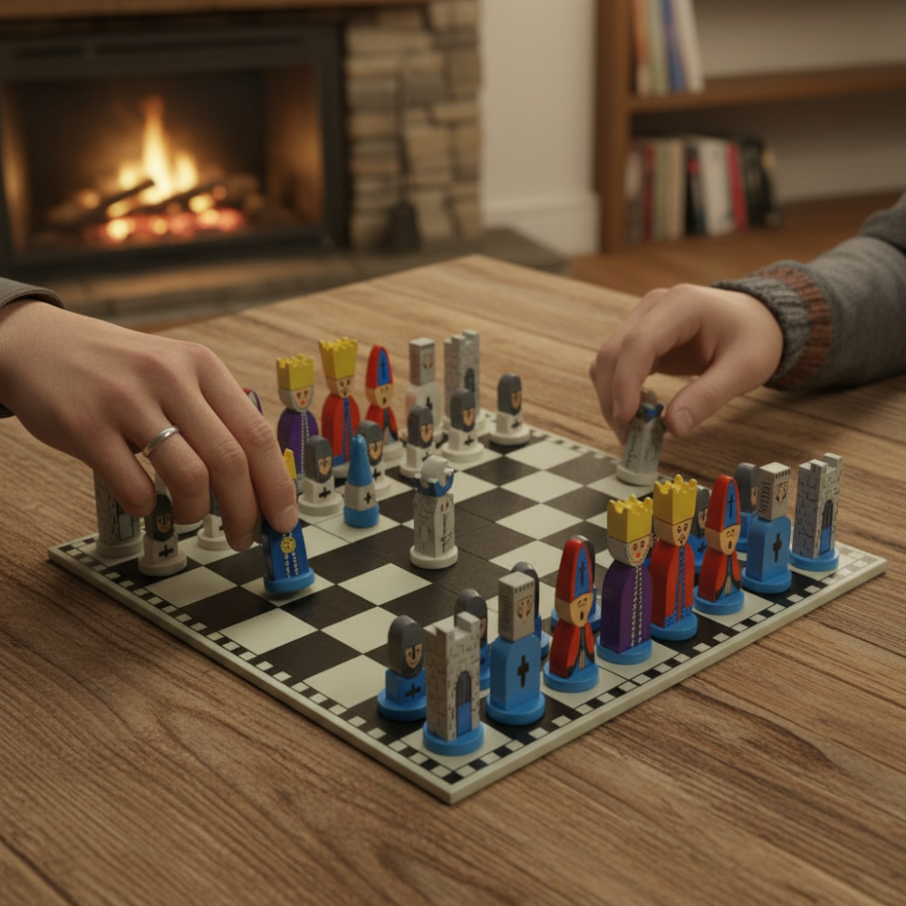 Colorful Wooden Chess Set for Kids - Durable Cartoon Design
