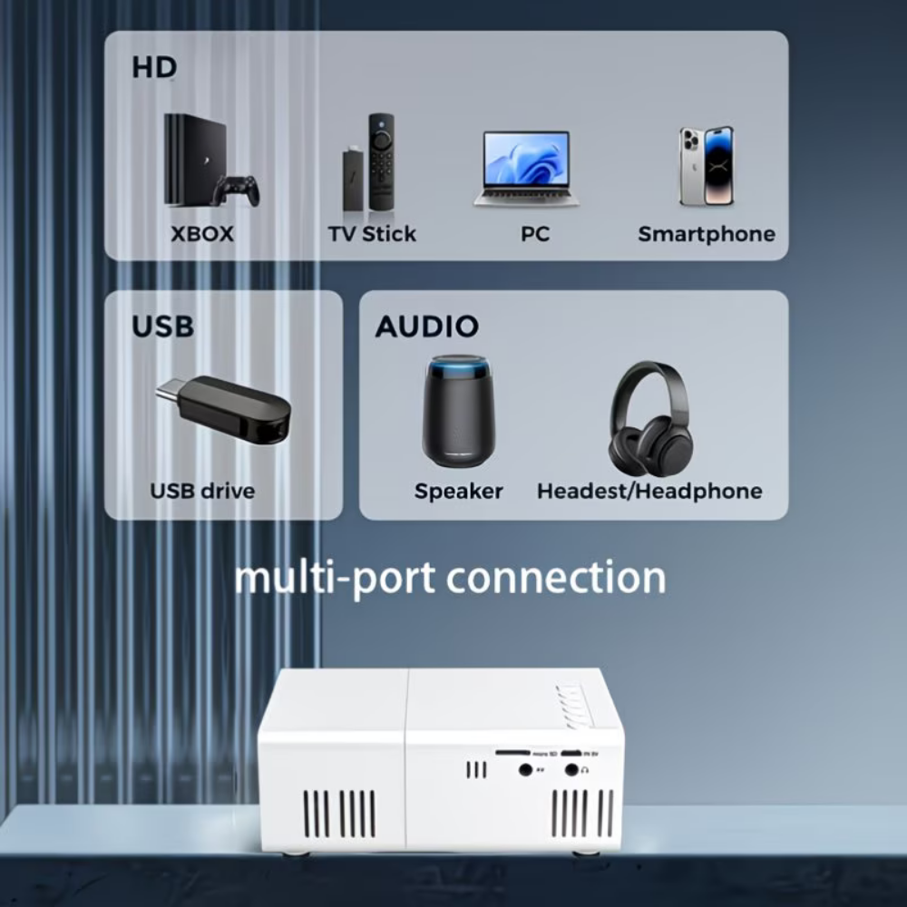 Mini Portable Projector - 1080P Home Cinema with Built-in Speaker