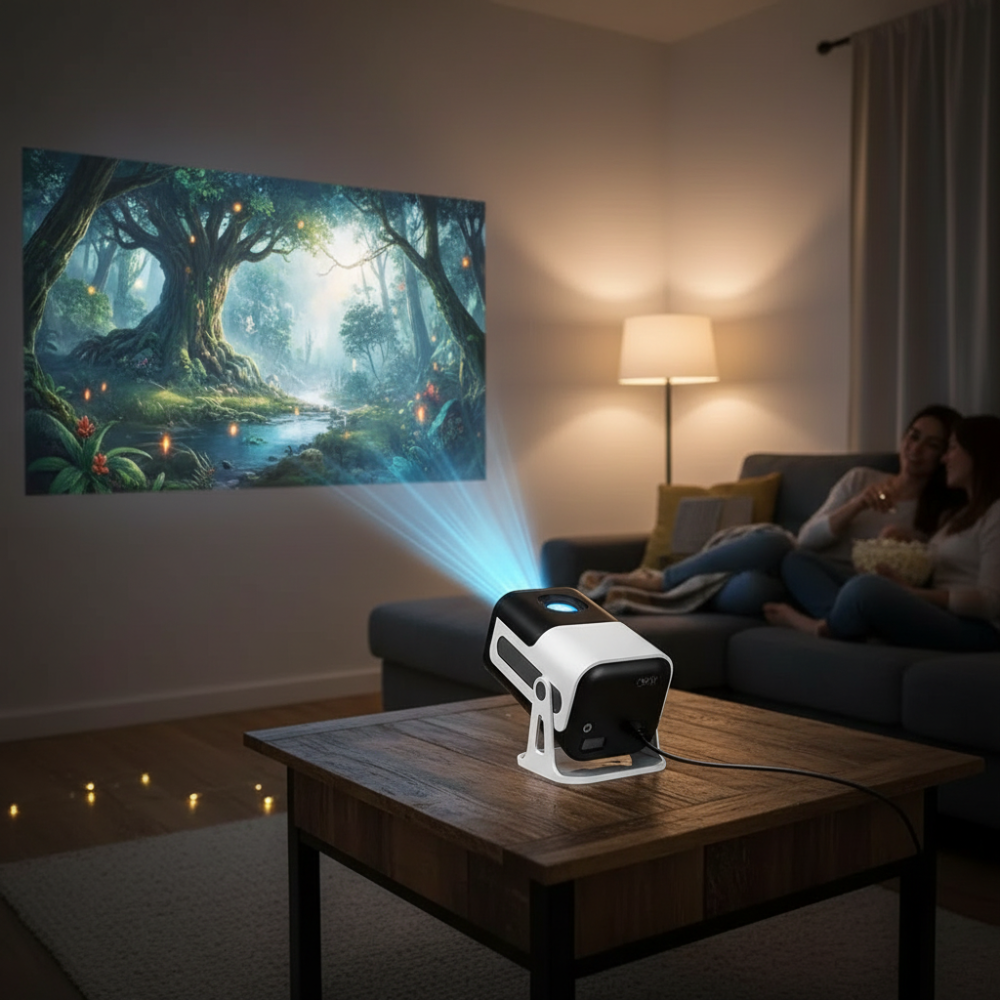 Compact Mini Projector with WiFi and Bluetooth for Home and Outdoor Use