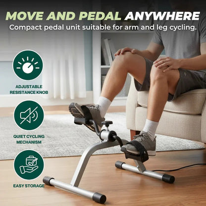 Quiet Home Gym Pedal Exerciser with Adjustable Resistance for Arms and Legs
