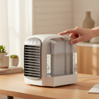 Compact Evaporative Fan with Digital Display for Small Spaces