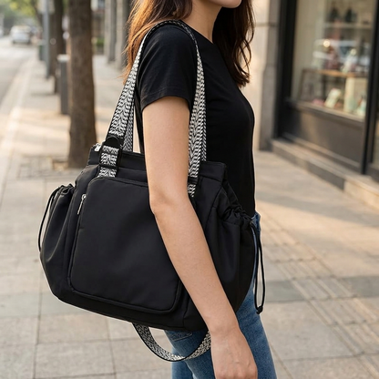 Nylon Travel Tote Bag with 15 Pockets - Water-Resistant Design