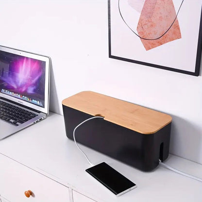 Ventilated Bamboo Cable Organizer Box for Tidy Storage