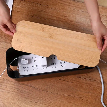 Ventilated Bamboo Cable Organizer Box for Tidy Storage