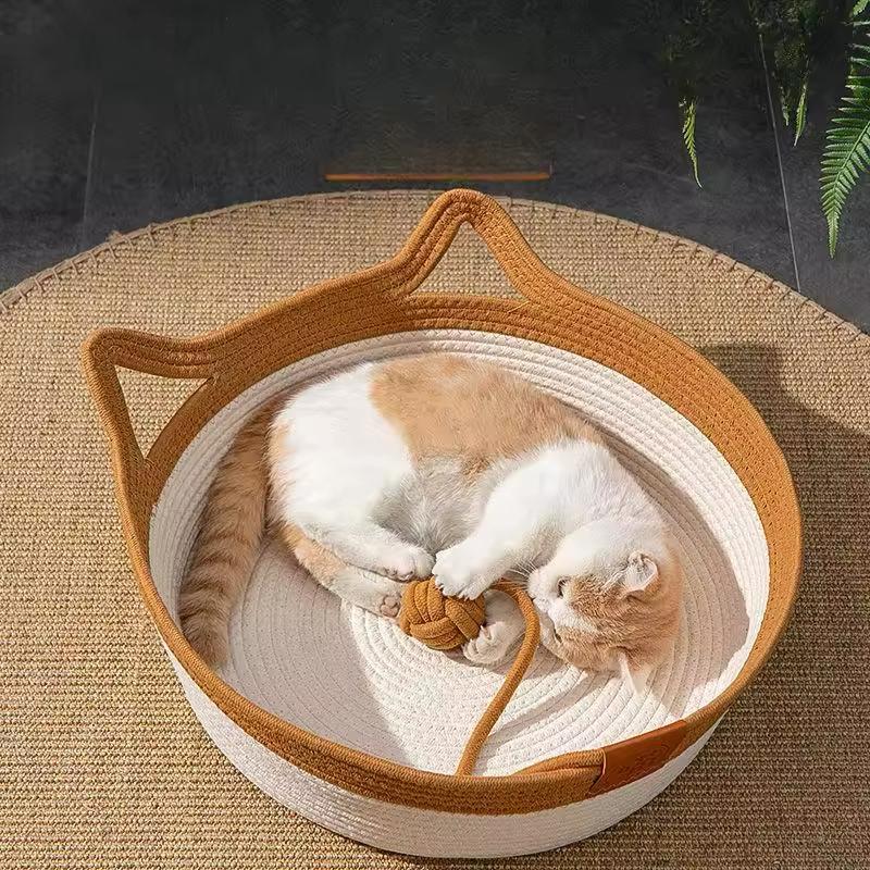 Cozy Handcrafted Cotton Rope Cat Sleeping Bed – Chic and Relaxing