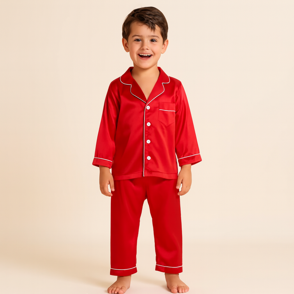 Comfortable Kids' Pajama Set - Elastic Waist Pants and Button-Up Shirt
