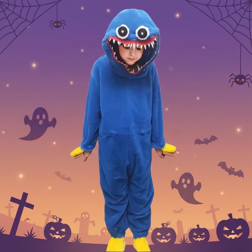 Cozy Halloween Costume – Kids' Hooded Plush Jumpsuit