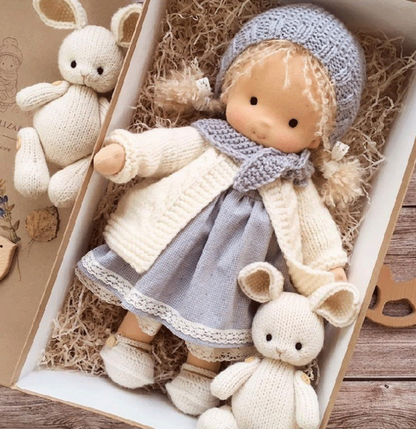 Soft Fabric and Mohair Waldorf Doll – Handmade Playtime Toy