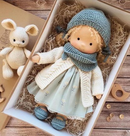 Soft Fabric and Mohair Waldorf Doll – Handmade Playtime Toy