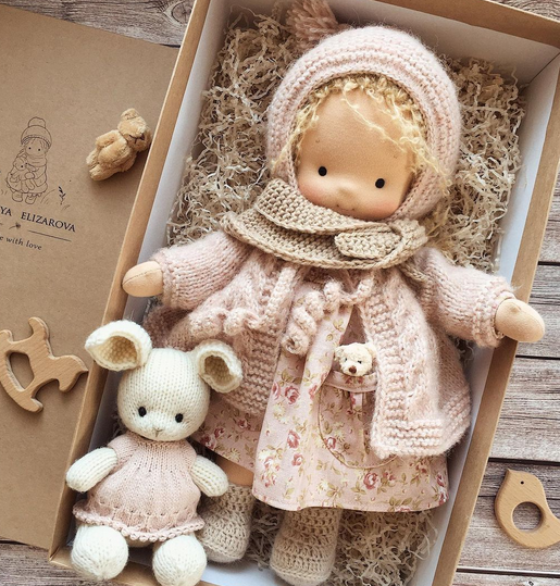 Soft Fabric and Mohair Waldorf Doll – Handmade Playtime Toy