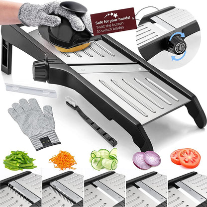 Vegetable Cutter with Adjustable Thickness and Safety Gloves