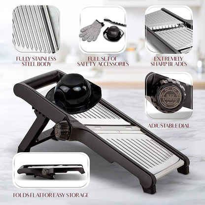 Vegetable Cutter with Adjustable Thickness and Safety Gloves
