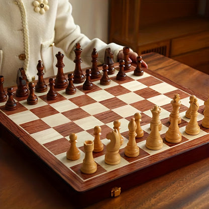 Foldable Magnetic Travel Chess Board Set with 32 Pieces and Storage, 11.8 x 11.8 Inches