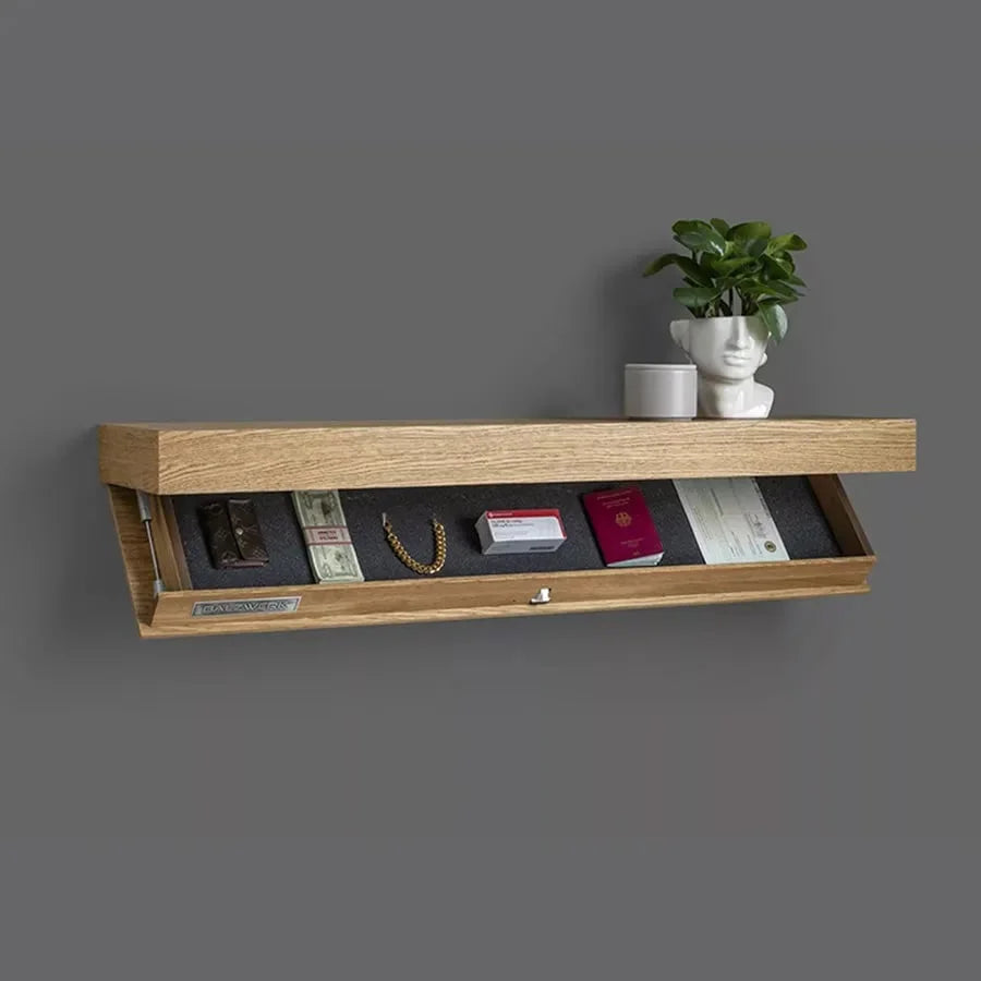 Wooden Wall Shelf with Hidden Storage for Modern Minimalist Decor