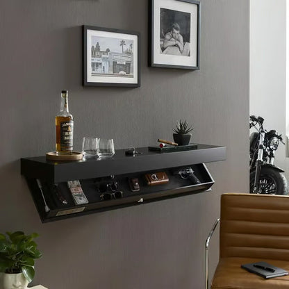 Wooden Wall Shelf with Hidden Storage for Modern Minimalist Decor