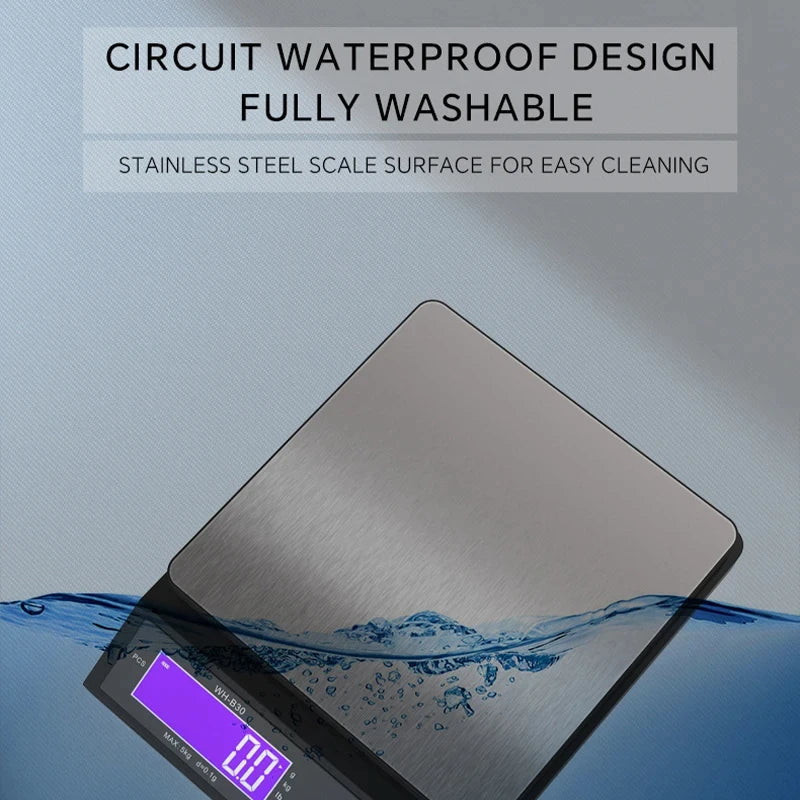 LCD Display Kitchen Scale in Waterproof Stainless Steel for Precision Weighing
