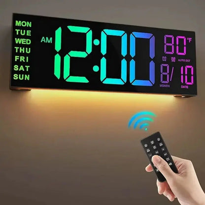 Large LED Wall Clock with Remote Control and RGB Night Light