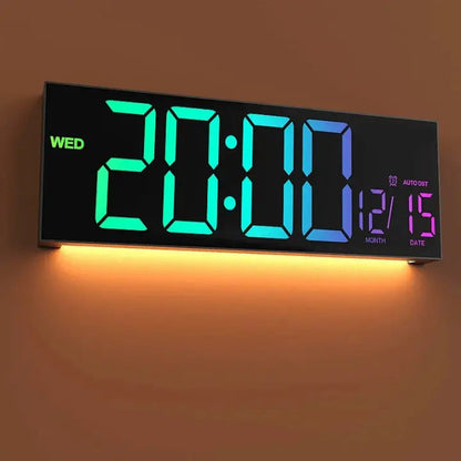 Large LED Wall Clock with Remote Control and RGB Night Light