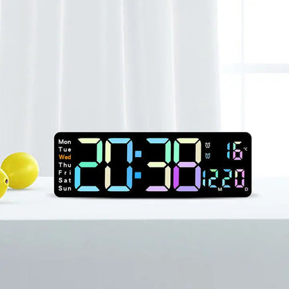 Large LED Wall Clock with Remote Control and RGB Night Light