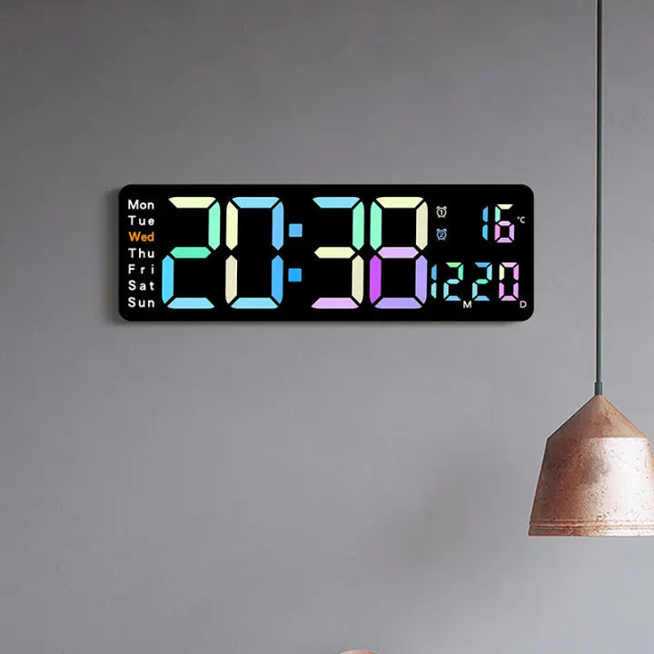 Large LED Wall Clock with Remote Control and RGB Night Light