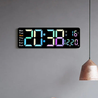 Large LED Wall Clock with Remote Control and RGB Night Light