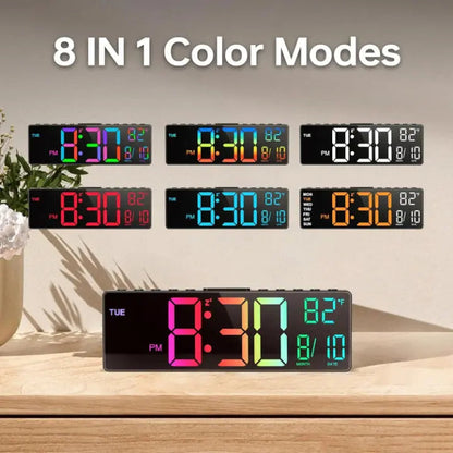 Large LED Wall Clock with Remote Control and RGB Night Light