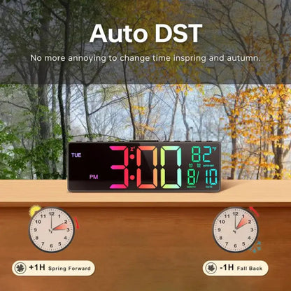 Large LED Wall Clock with Remote Control and RGB Night Light
