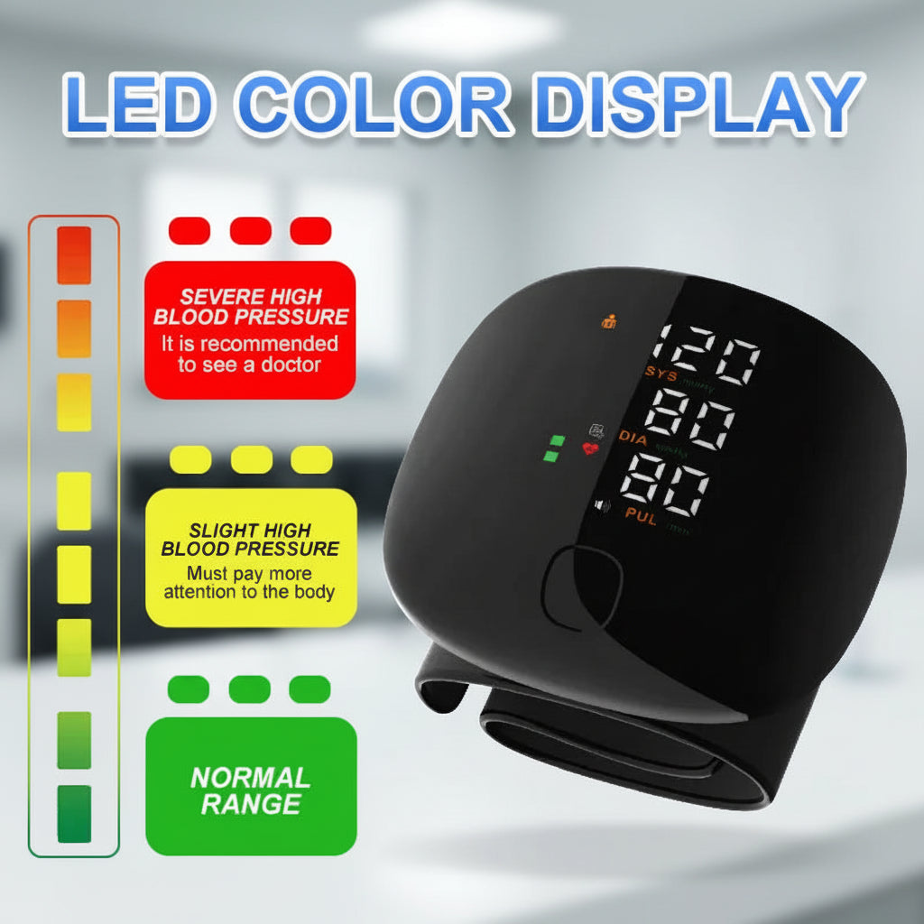Wrist Blood Pressure Monitor – Portable with One-Touch LED Screen