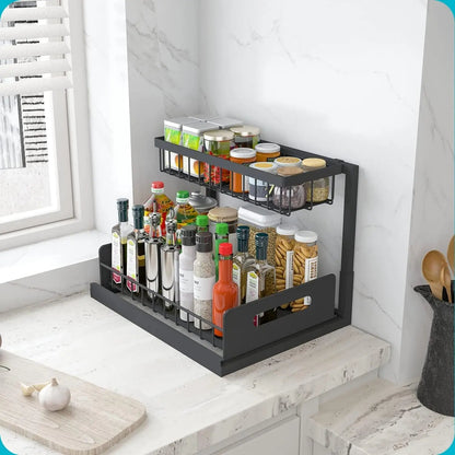 Dual-Tier Pull-Out Cabinet Organizer with Sturdy Frame