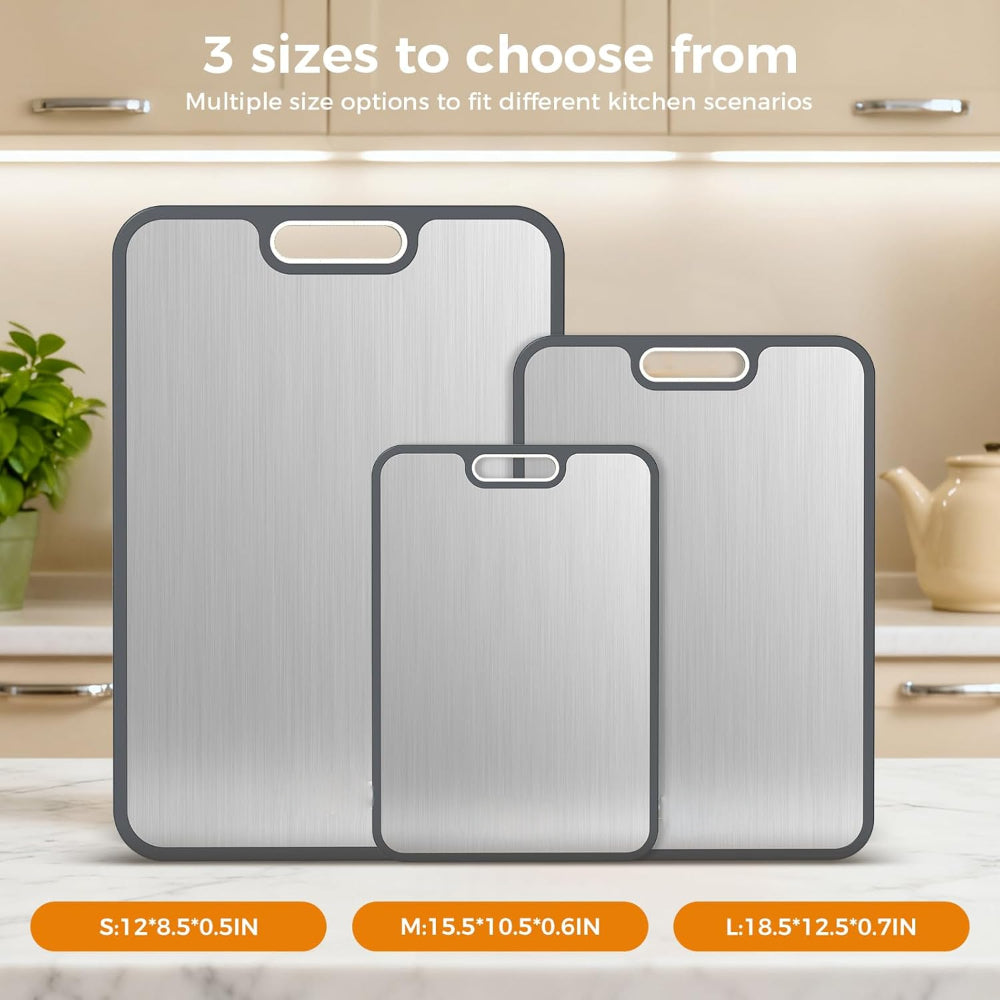Double-Sided Metal Cutting Board with Juice Groove for Vegetables and Meat