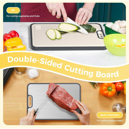 Double-Sided Metal Cutting Board with Juice Groove for Vegetables and Meat