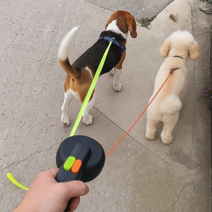 Two-Dog Tangle-Free Leash with Dual Handles and Retractable Feature
