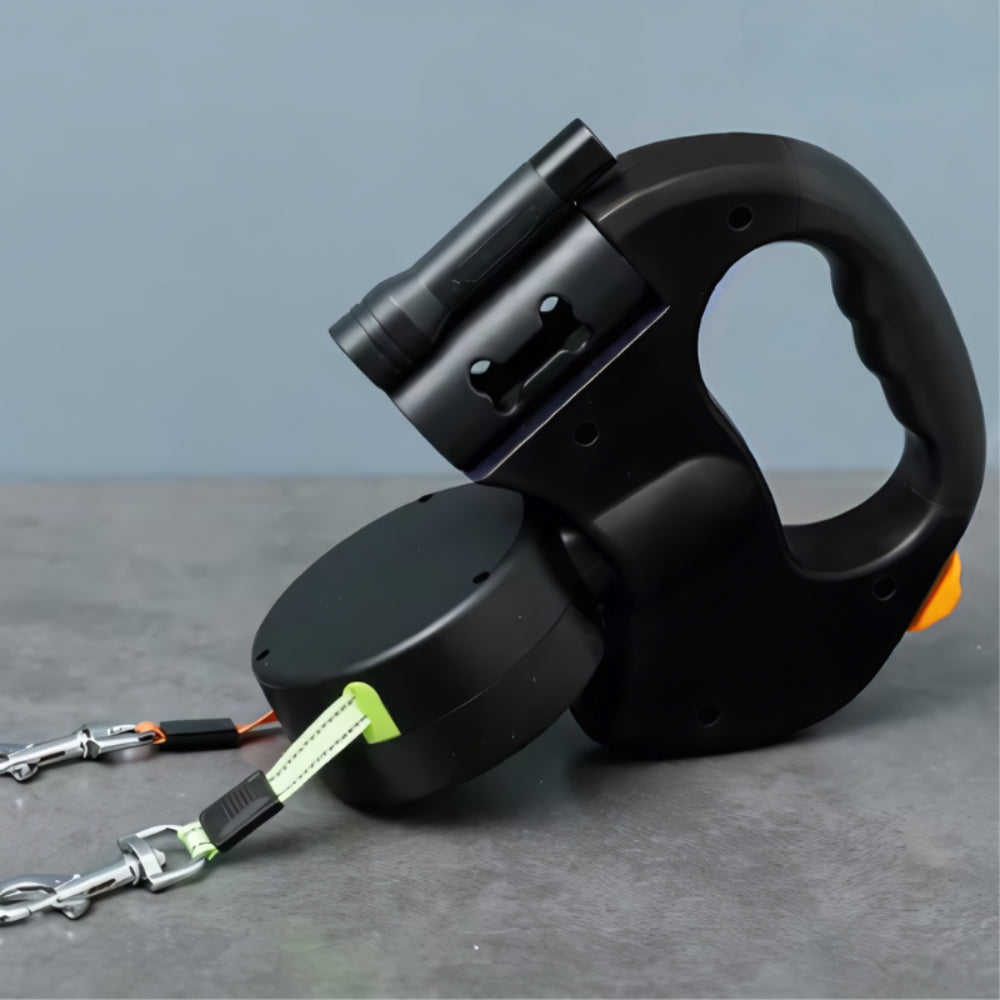 Two-Dog Tangle-Free Leash with Dual Handles and Retractable Feature
