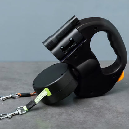 Two-Dog Tangle-Free Leash with Dual Handles and Retractable Feature