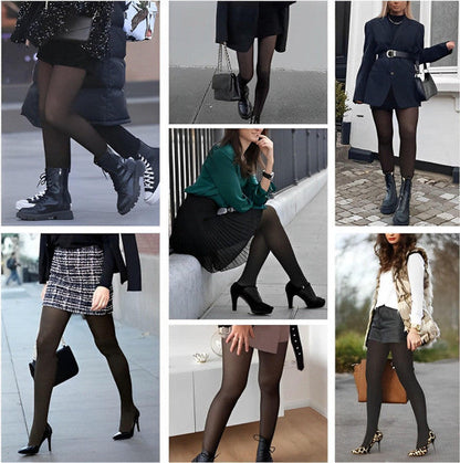 Warm Fleece-Lined Tights for Women - Sheer Thermal Pantyhose in Gray, Brown, Black