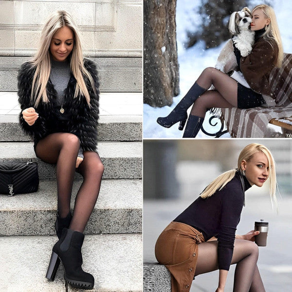Warm Fleece-Lined Tights for Women - Sheer Thermal Pantyhose in Gray, Brown, Black