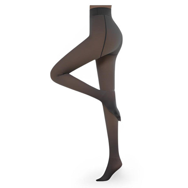 Warm Fleece-Lined Tights for Women - Sheer Thermal Pantyhose in Gray, Brown, Black