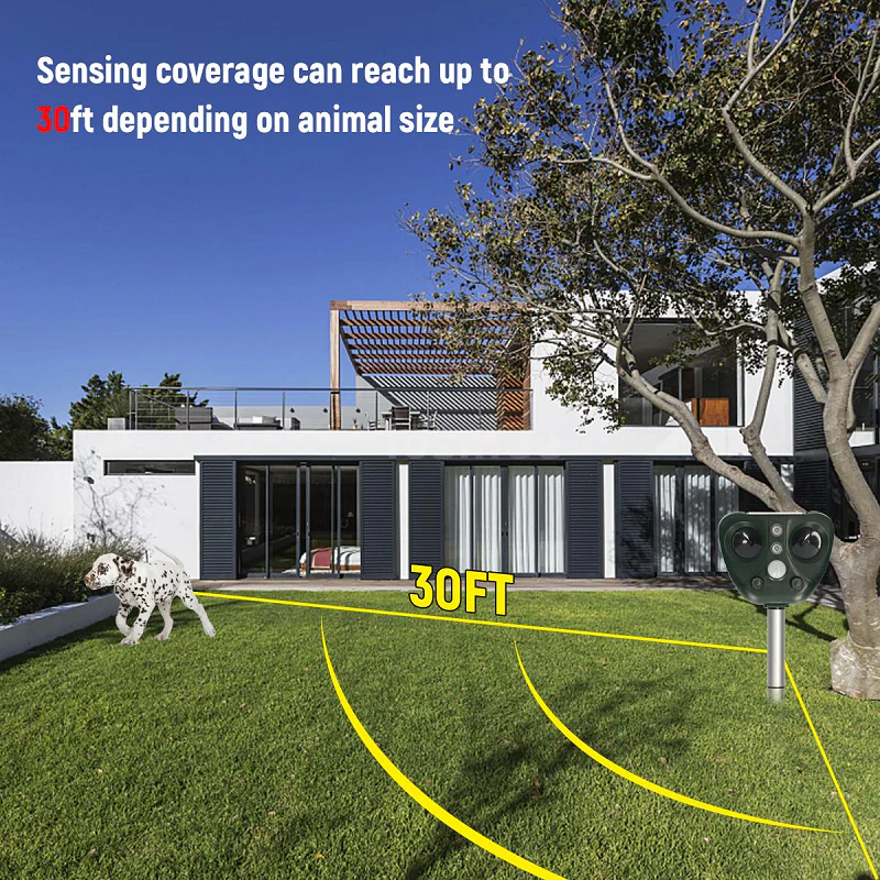 Ultrasonic Bird Deterrent with Solar Power and LED Lighting
