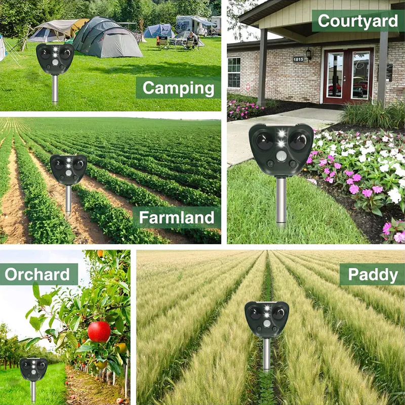 Ultrasonic Bird Deterrent with Solar Power and LED Lighting