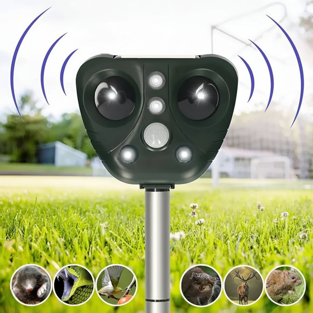 LED Light Solar Ultrasonic Bird Repeller for Garden Pest Management