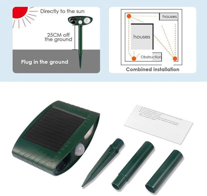 Solar-Powered Ultrasonic Deterrent for Chipmunks with Motion Sensor for Gardens