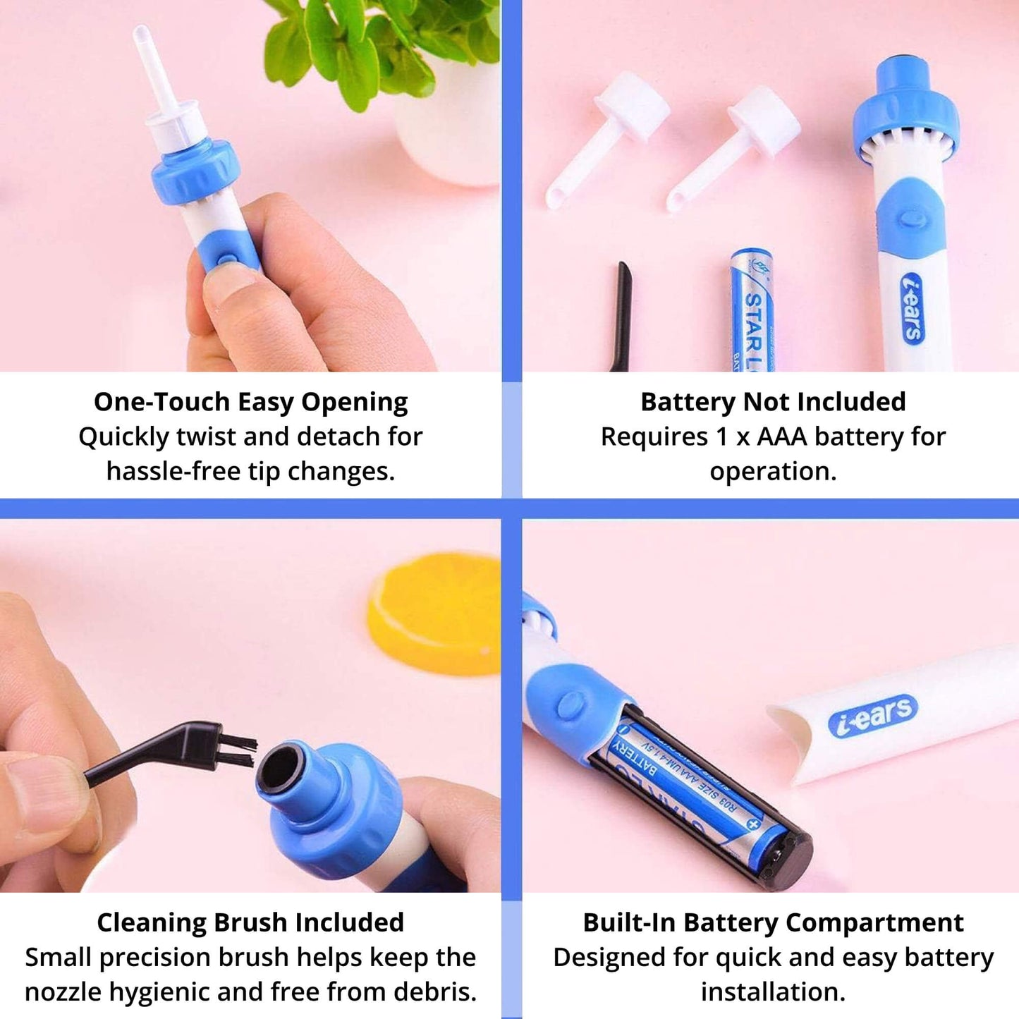 Ear Clean Pro: Electric Wax Removal Tool with Silicone Tip