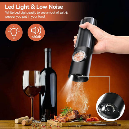 Electric Salt and Pepper Grinder Set with LED Light – One-Handed Use