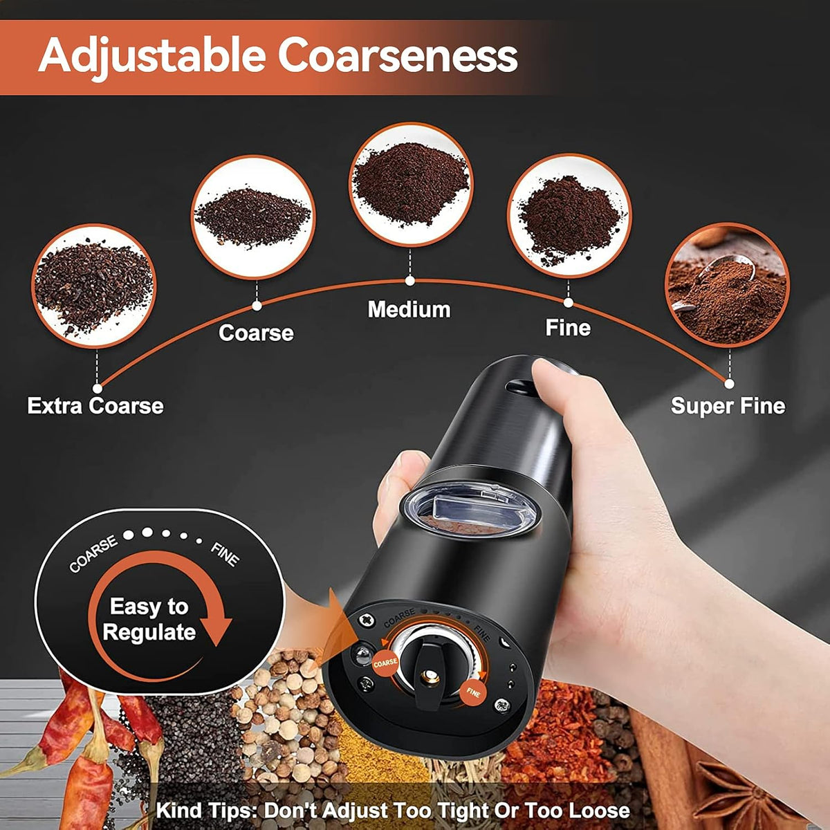 Electric Salt and Pepper Grinder Set with LED Light – One-Handed Use