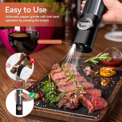 Electric Salt and Pepper Grinder Set with LED Light – One-Handed Use