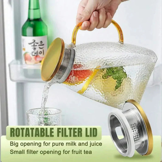 1.8L Glass Beverage Pitcher with Strainer and Lid