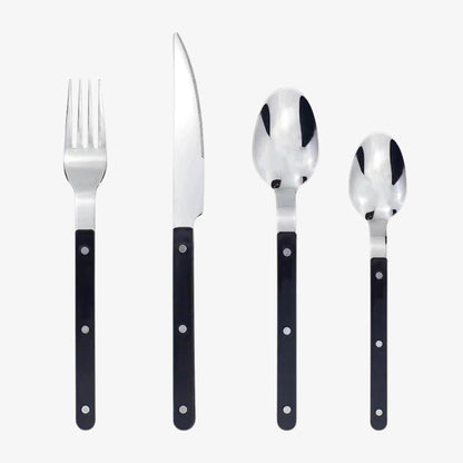 Elegant Dining Flatware Set – 24-Piece Stainless Steel Cutlery with Black Handles