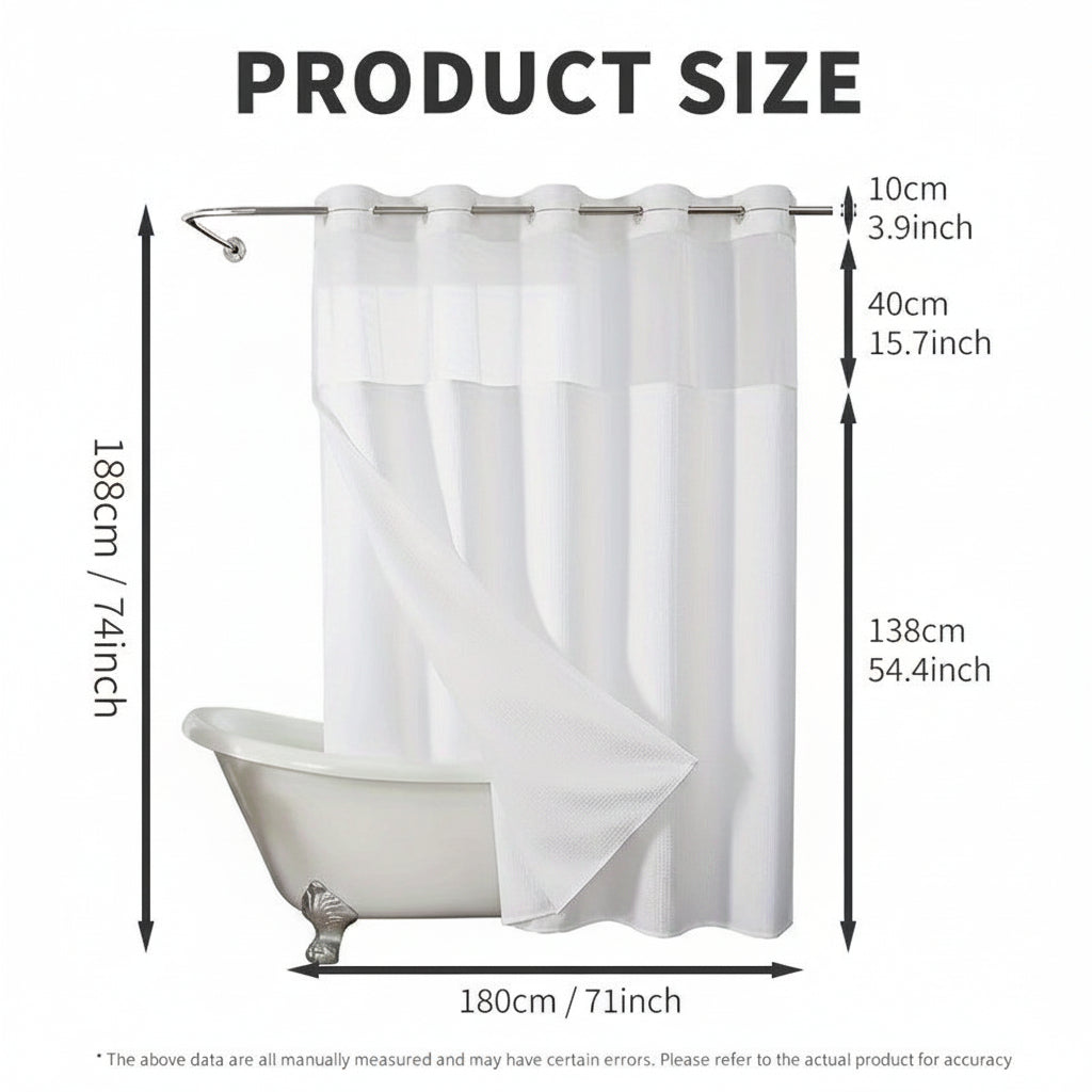 Double Layer Shower Curtain Set with Waffle Texture – Hookless Design