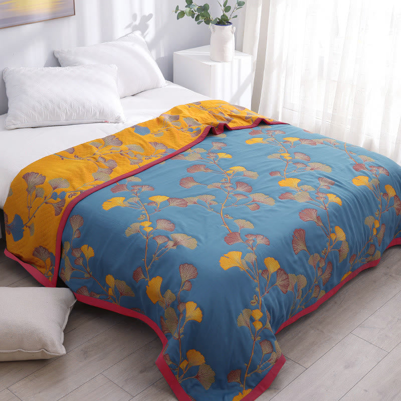 Ginkgo Patterned Cotton Quilt – Reversible Jacquard for Comfortable Home